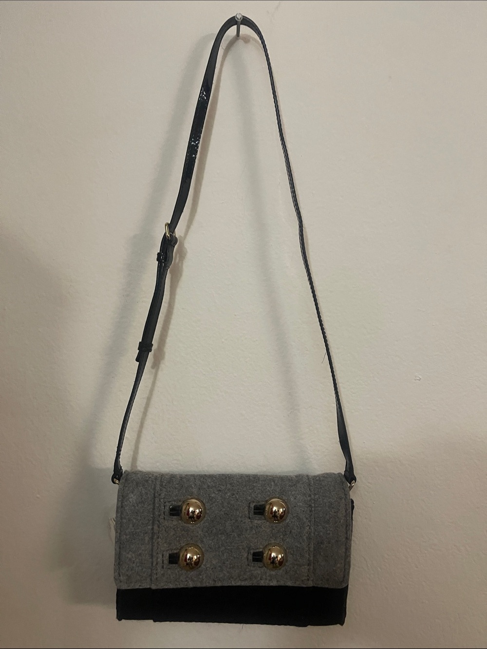 kate spade Gray Wool-Blend Crossbody with Gold Studs